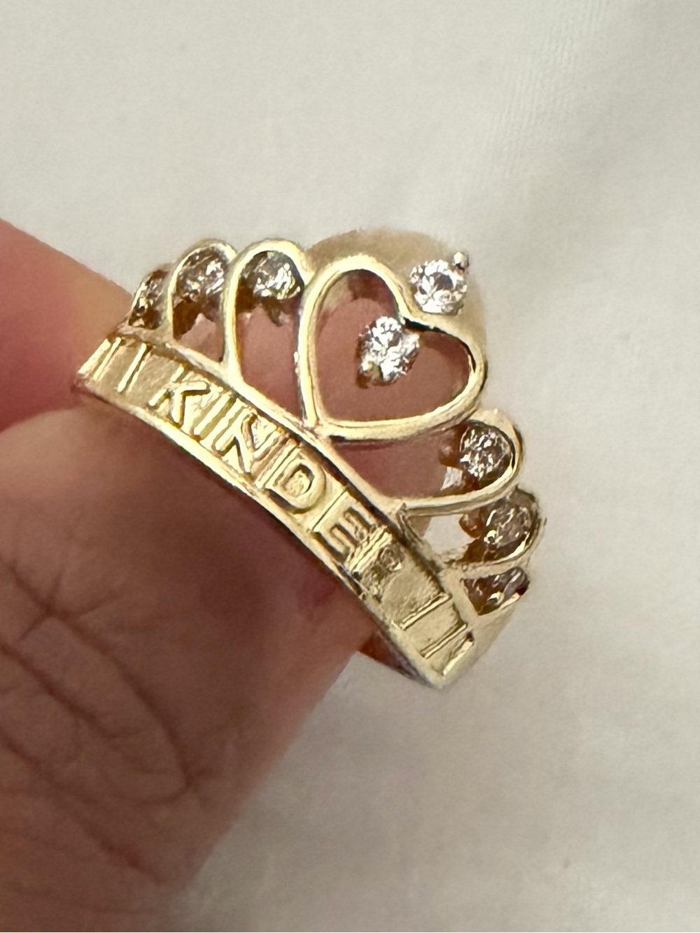 Gold Heart Tiara Ring with Crystal Accents - Gold Women Jewelry